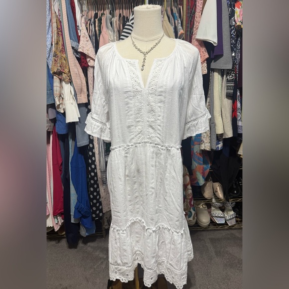 Dresses | Kate Sam White Ruffled Plunge Midi Sundress | Poshmark